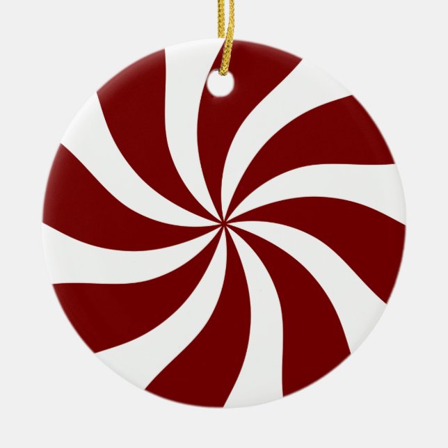 Peppermint Candy Swirl Red and White Ceramic Tree Decoration (Front)