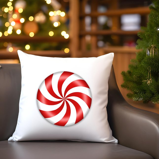 Peppermint Candy Throw Pillow (Add some sweet peppermint candy to your holiday decor with a Christmas pillow.)