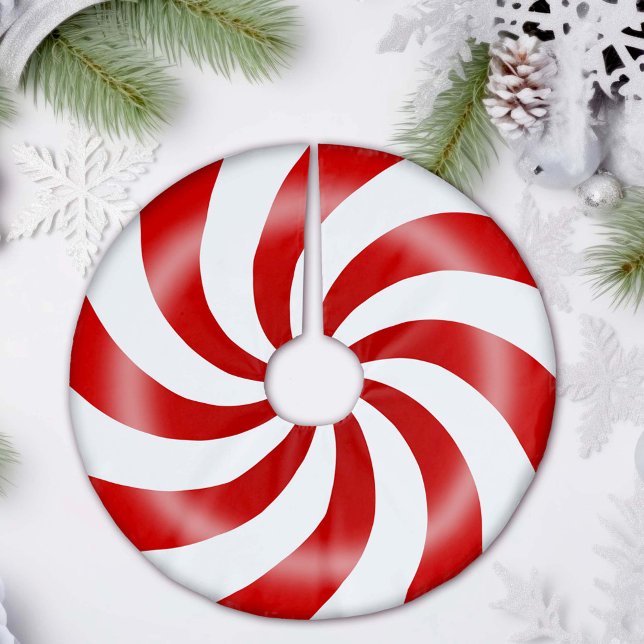 Peppermint Candy Tree Skirt (Add a sweet twist to your holiday decor with our Red and White Peppermint Candy Christmas Tree Skirt)