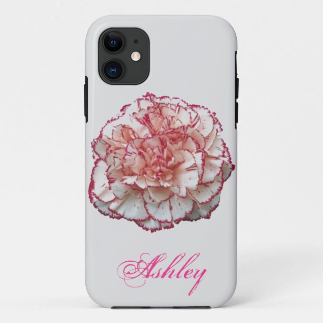 Peppermint Carnation Flower w/ Name Case-Mate iPhone Case (Back)