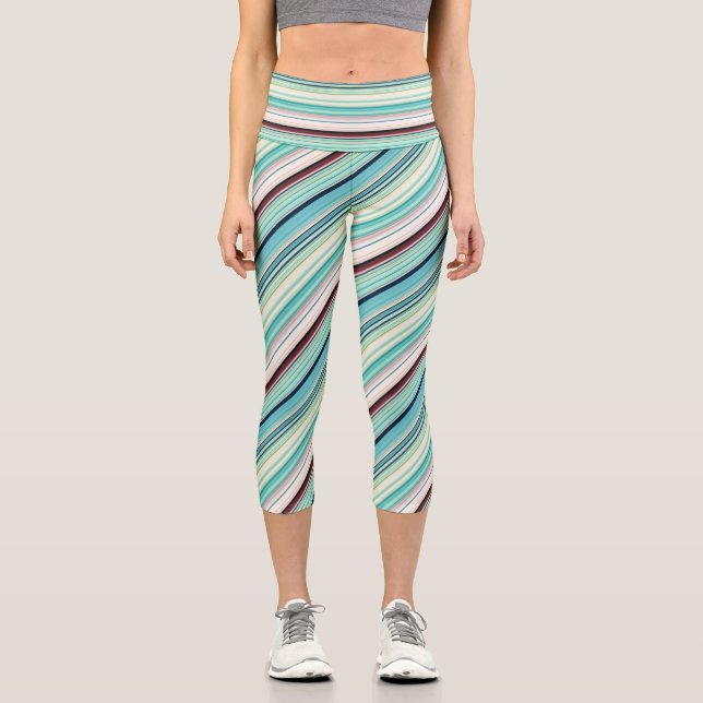 Peppermint Cascade Striped  Capri Leggings (Front)