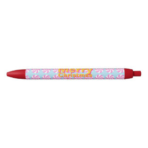 Peppermint Christmas Blue Black Ink Pen