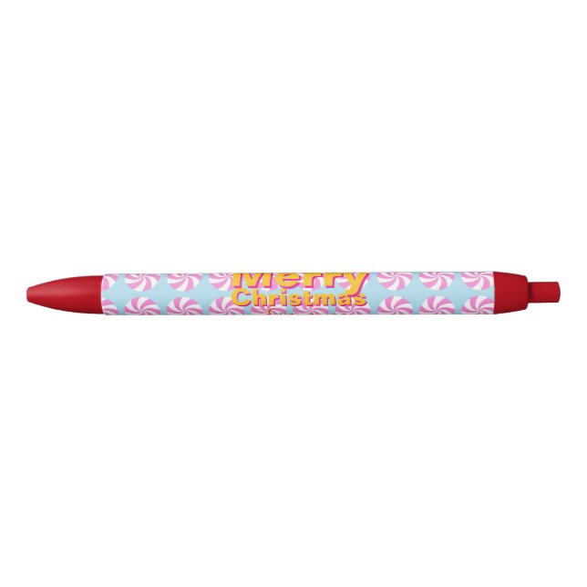 Peppermint Christmas Blue Black Ink Pen (Front)
