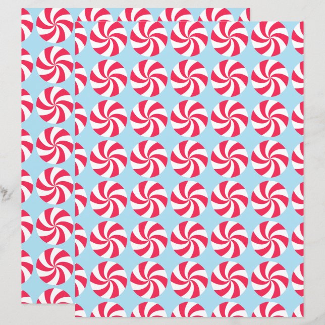 Peppermint Christmas Blue Scrapbook Paper (Front/Back)