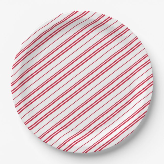 Peppermint Christmas Candy Cane Stripes Paper Plate (Front)