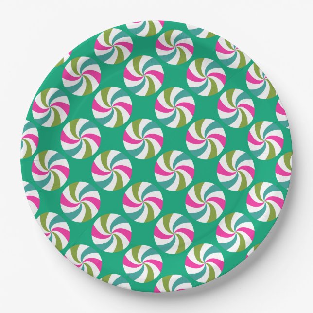 Peppermint Christmas Green Paper Plate (Front)