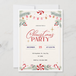 Peppermint Christmas Party Invitation  Red & White