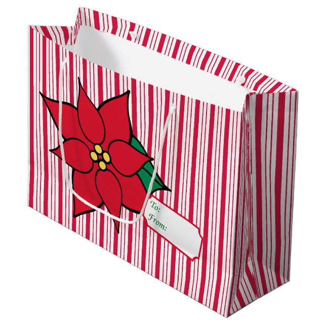 Peppermint Christmas Poinsettia Gift Tag Bag (Front Angled)