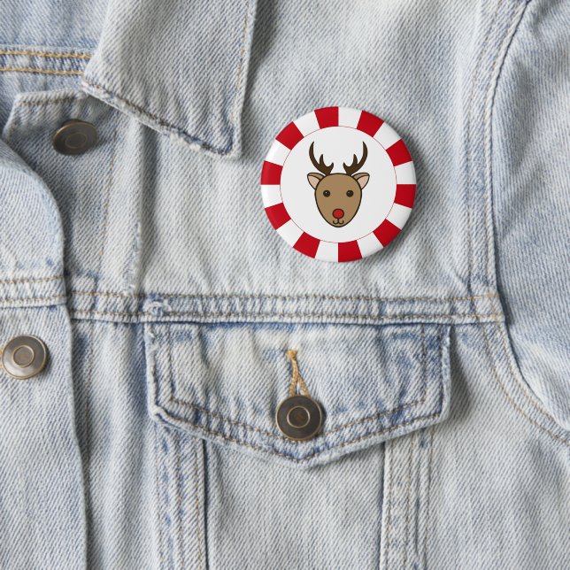 Peppermint Christmas Reindeer Pin Button  (In Situ)