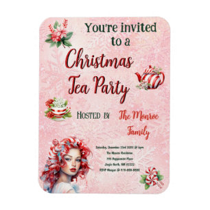 Peppermint Christmas Tea Party Pink Snowflake Magnet