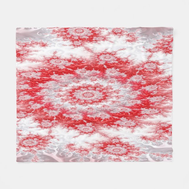 Peppermint Christmas Twist Fractal Fleece Blanket (Front (Horizontal))