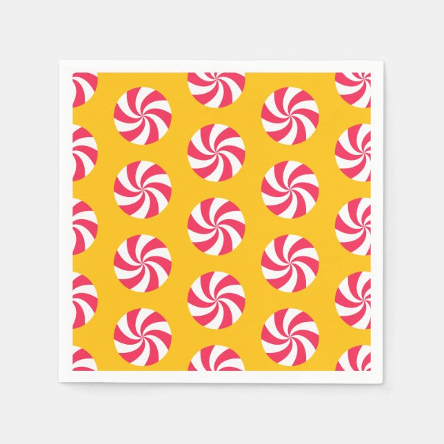 Peppermint Christmas Yellow Orange Napkin (Front)
