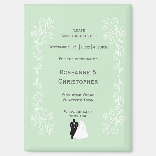 Peppermint Coloured Bride And Groom Design Wedding Magnet