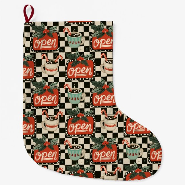 Peppermint Diner Christmas Mantel Magic Large Christmas Stocking (Front)