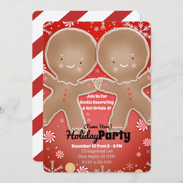 Peppermint Gingerbread Man Winter Holiday Party Invitation (Front/Back)