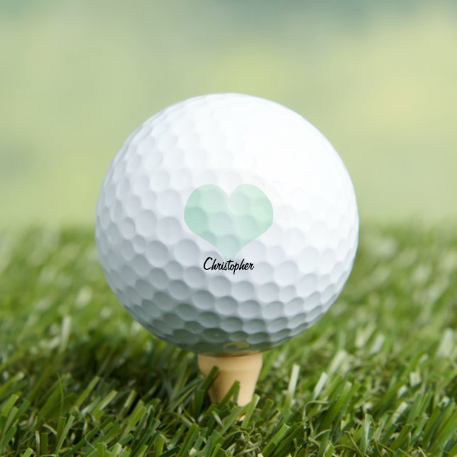Peppermint Heart Design Personalised Golf Balls (Insitu Tee)