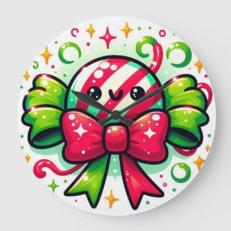 Peppermint Joy: Holiday Candy Character Large Clock