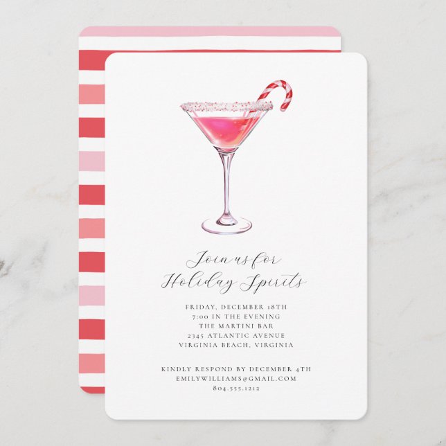 Peppermint Martini Holiday Cocktail Party Invitation (Front/Back)