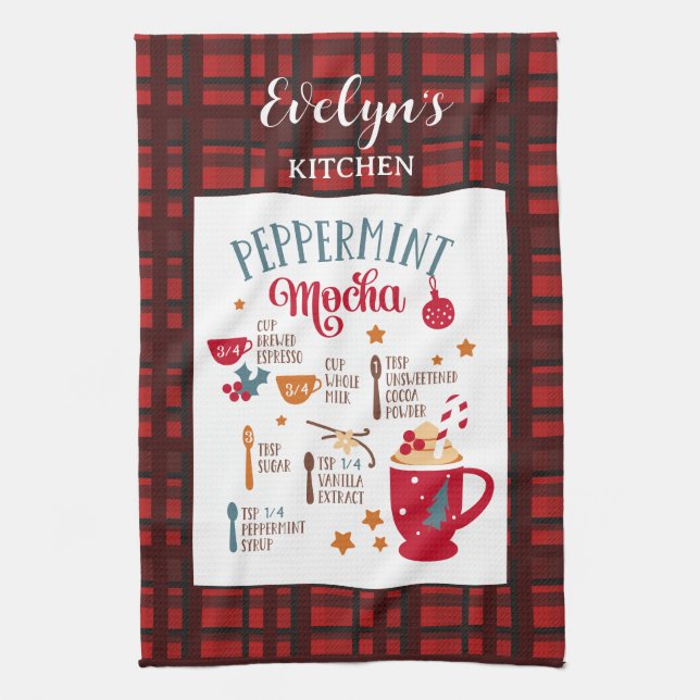 Peppermint Mocha Recipe Festive Christmas Custom Tea Towel (Vertical)