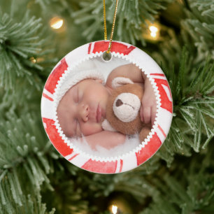 Peppermint Photo Frame   Cute Christmas Holiday Ceramic Tree Decoration