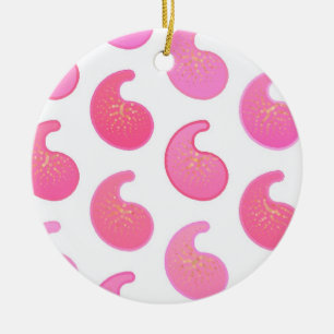 Peppermint pink paisley on white ceramic tree decoration