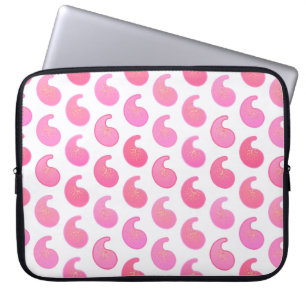Peppermint pink paisley on white laptop sleeve