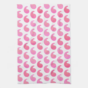 Peppermint pink paisley on white tea towel