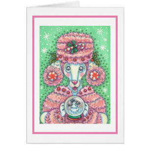 PEPPERMINT PINK POODLE CHRISTMAS GREETING CARD B