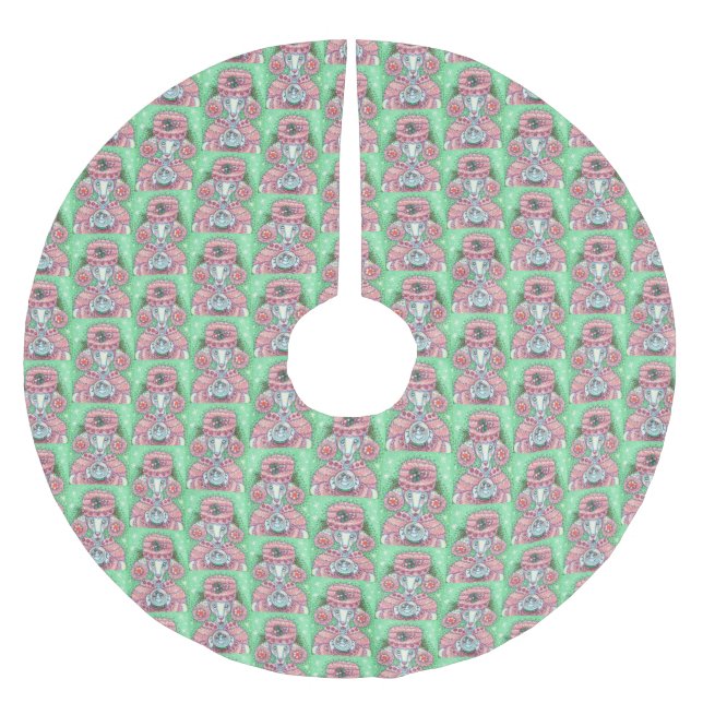 PEPPERMINT PINK POODLE CHRISTMAS TREE SKIRT Repeat (Front)