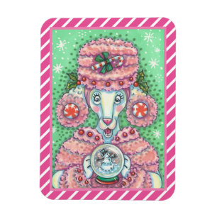 PEPPERMINT PINK POODLE, FUNNY CHRISTMAS DOG MAGNET
