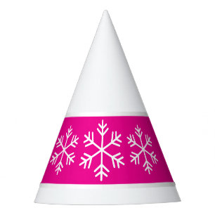 Peppermint Pink White Stripes Alpine Snowflakes Party Hat