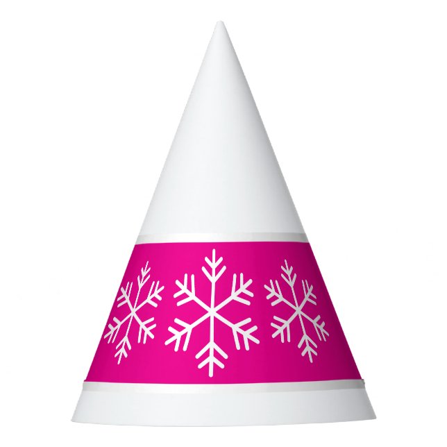 Peppermint Pink White Stripes Alpine Snowflakes Party Hat (Front)