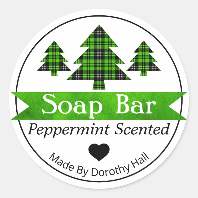 Peppermint Plaid Christmas Tree Soap Bar Labels (Front)