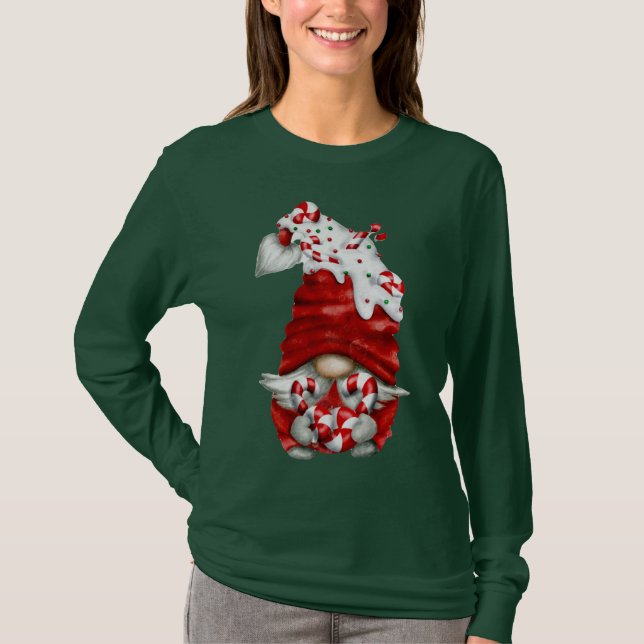 Peppermint Scandinavian Gnome Christmas  T-Shirt (Front)