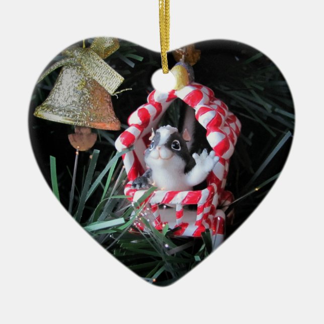 Peppermint Skunk Wagon Ceramic Tree Decoration (Front)