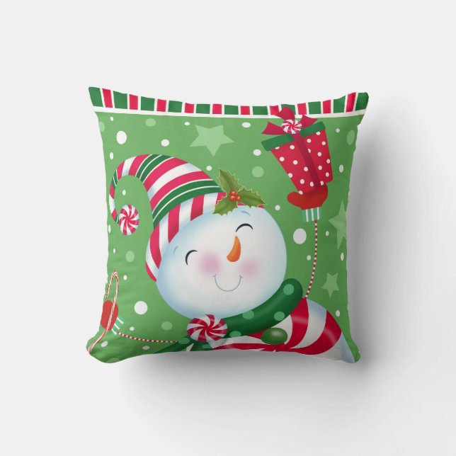 Peppermint Snowman Pillow (Front)