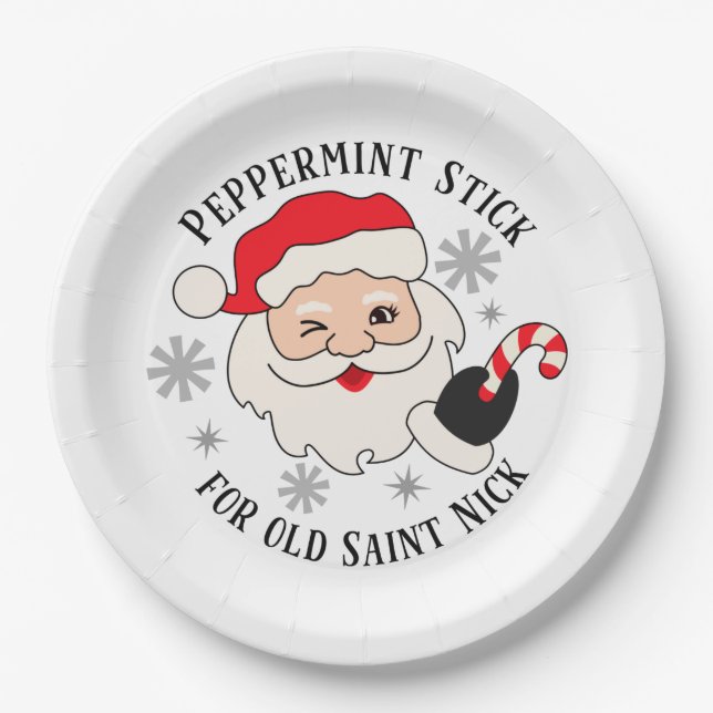 Peppermint Stick for Old Saint Nick Paper Plate (Front)