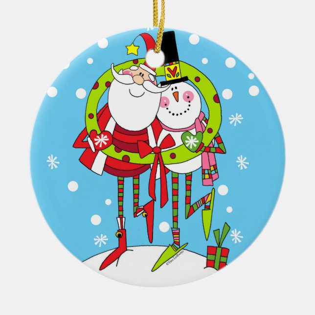 Peppermint Stix Santa and Snowman Ornament (Front)