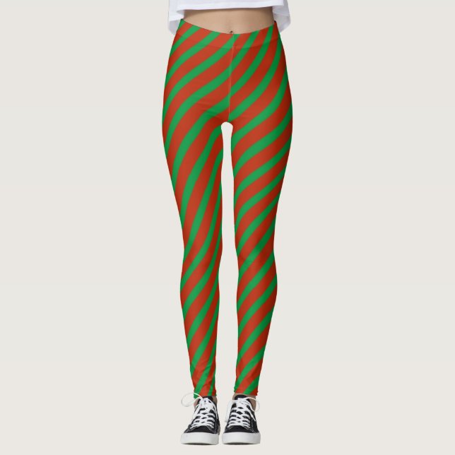 Peppermint Stripe with Christmas tree on back Leggings (Front)