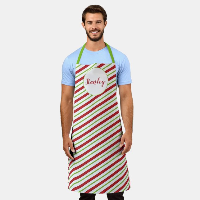 Peppermint stripes personalised  apron (Worn)
