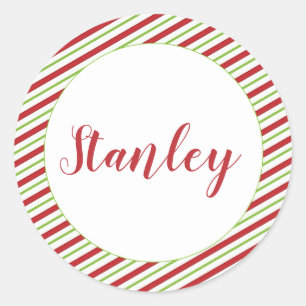 Peppermint stripes personalised classic round sticker