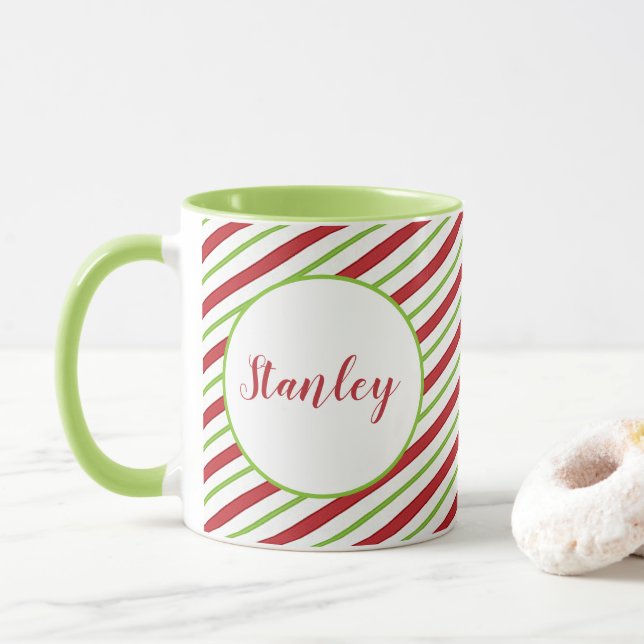 Peppermint stripes personalised mug (With Donut)