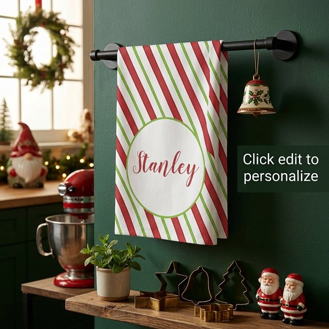 Peppermint stripes personalised  tea towel (Creator Uploaded)