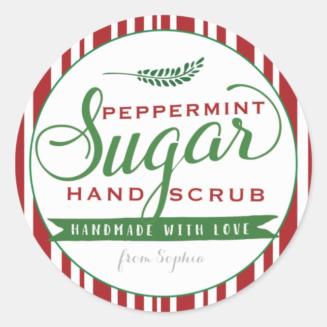 Peppermint Sugar Scrub Labels Custom Mason Jar (Front)