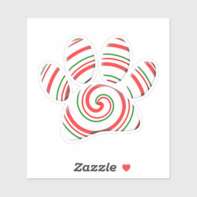 Peppermint Swirl Dog Paw In Red Green White (Sheet)