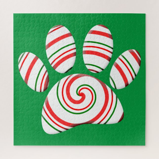Peppermint Swirl Dog Paw In Red Green White Jigsaw Puzzle (Vertical)