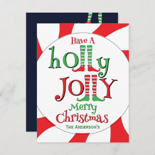 Peppermint Swirl Elf Holly Jolly Merry Christmas! Holiday Card