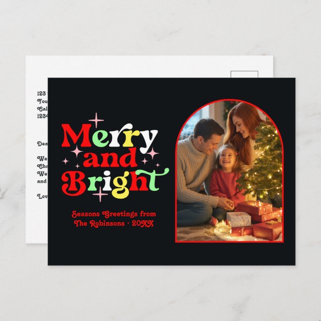 Peppermint Swirl Merry and Bright Retro Christmas Holiday Postcard (Front/Back)