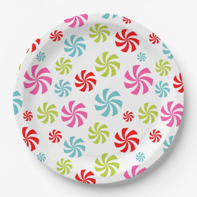 Peppermint Swirl Pattern – Colourful Candy Design Paper Plate (Front)
