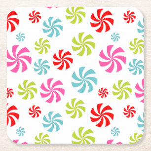 Peppermint Swirl Pattern – Colourful Candy Design Square Paper Coaster